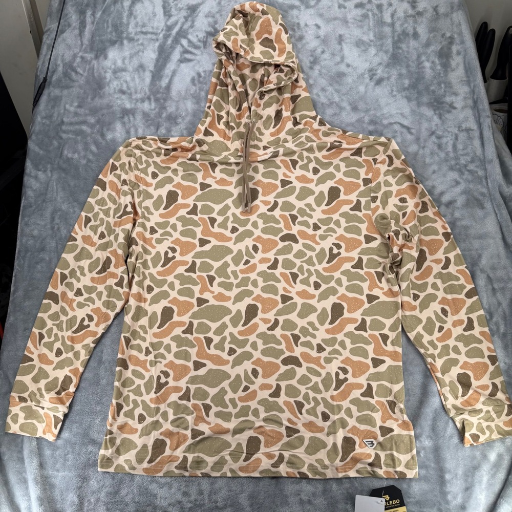 Burlebo Mens Performance Hoodie Large Retro Camo UPF 50 Sun Protection NWT